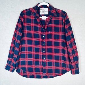 Frank & Eileen Flannel Shirt Womens M Red Cotton Buffalo Plaid Italy Preppy